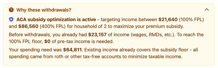 ACA optimization rationale in Events modal