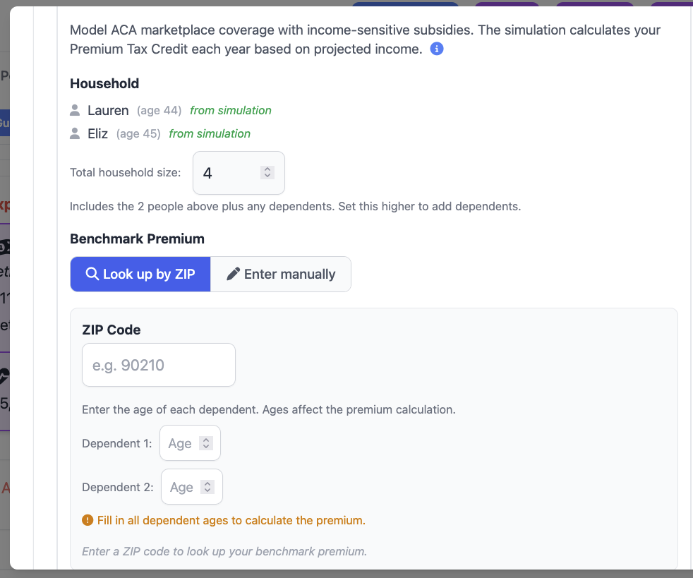 ACA Healthcare setup - household definition