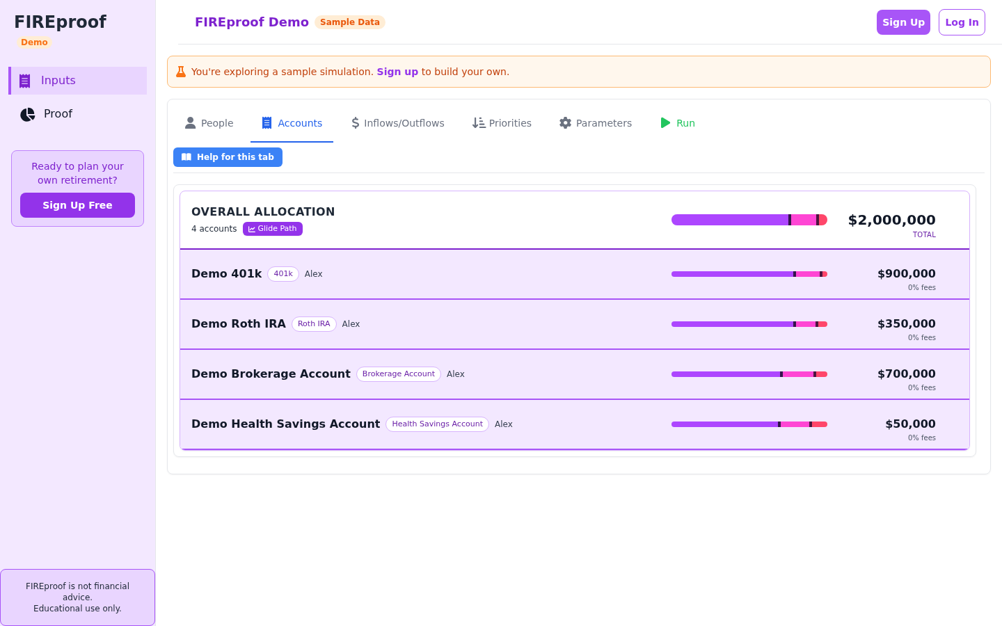 Account cards: one funded Brokerage, one funded 401k