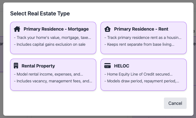 Real Estate adjustment form expanded