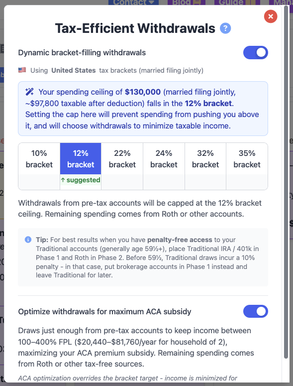Bracket Fill Withdrawals config panel