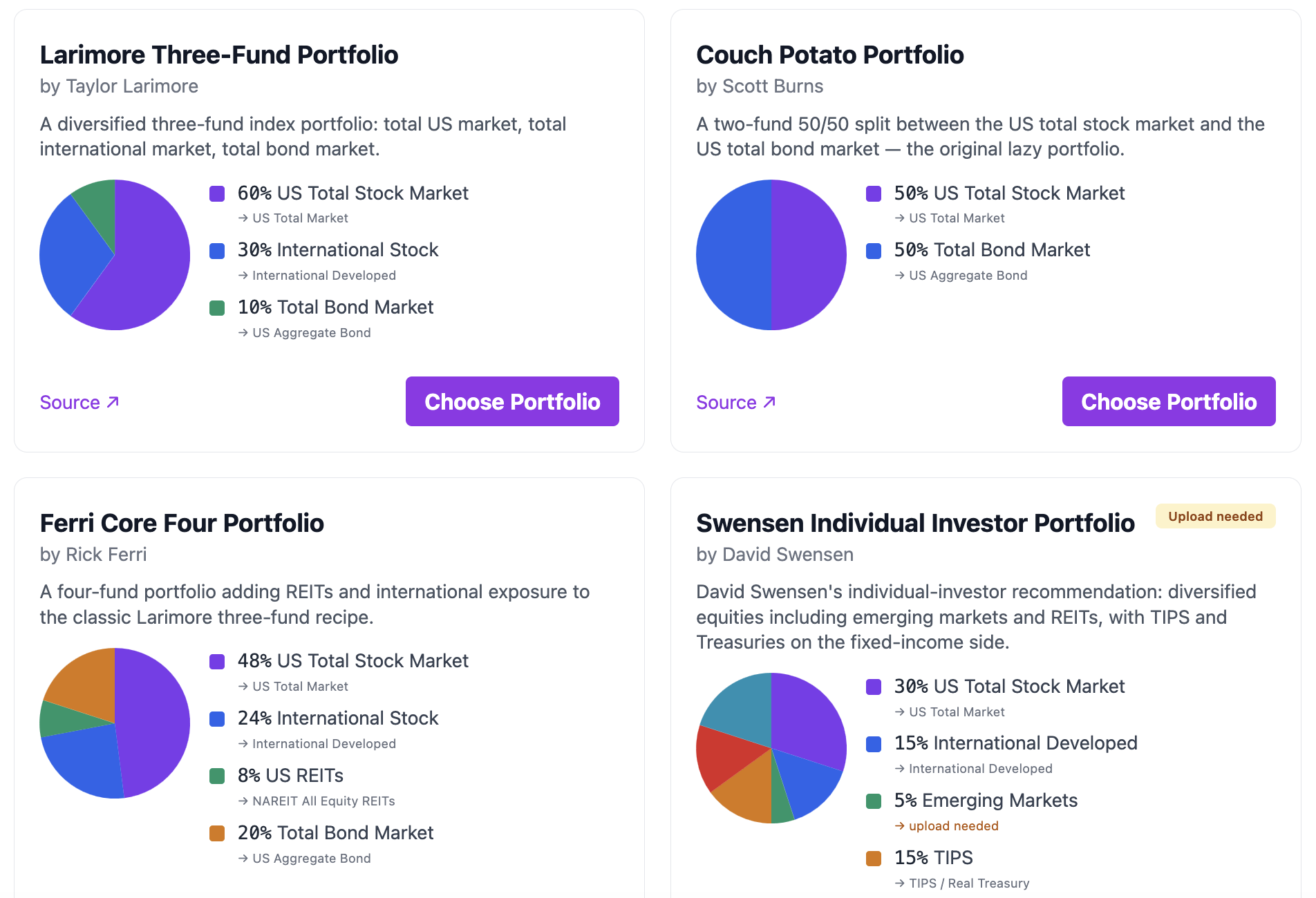 Preset Portfolios card grid