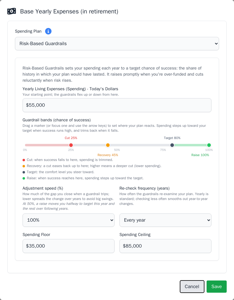Risk-Based Guardrails config form with the draggable guardrail band